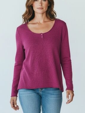 Eileen Fisher Henley Linen Light Knit sweater top